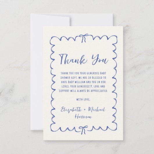 Whimsical Wavy Lijst Baby Boy Shower Bedankkaart (Voorkant)