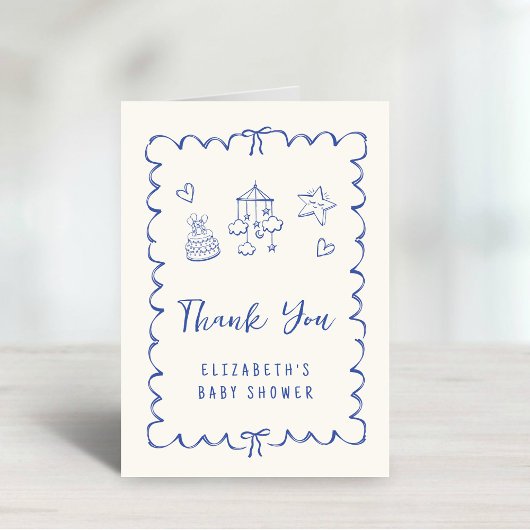 Whimsical Wavy Lijst Baby Boy Shower Bedankkaart