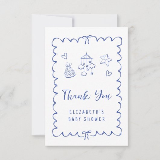 Whimsical Wavy Lijst Baby Boy Shower Bedankkaart (Voorkant)