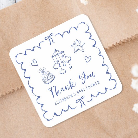 Whimsical Wavy Lijst Baby Boy Shower Bedankt Vierkante Sticker