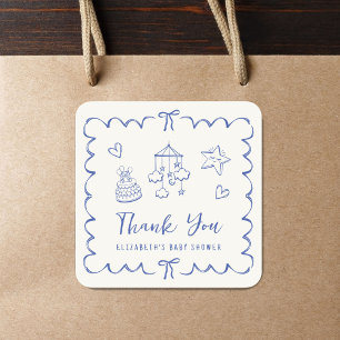 Whimsical Wavy Lijst Baby Boy Shower Bedankt Vierkante Sticker
