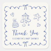 Whimsical Wavy Lijst Baby Boy Shower Bedankt Vierkante Sticker (Voorkant)