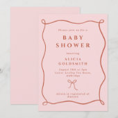 Whimsical Wavy Lijst & Bow Pink Baby shower Kaart (Voorkant / Achterkant)