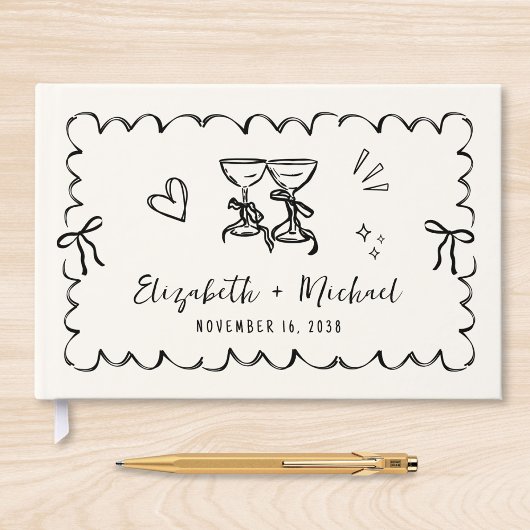 Whimsical Wavy Lijst Hand Drawn Cream Wedding Gastenboek