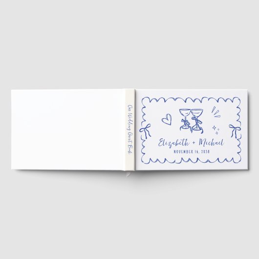 Whimsical Wavy Lijst Hand getekend Blue Wedding Gastenboek (Volledig)