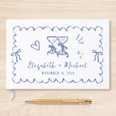 Whimsical Wavy Lijst Hand getekend Blue Wedding Gastenboek
