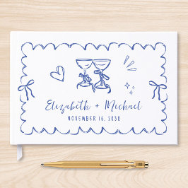 Whimsical Wavy Lijst Hand getekend Blue Wedding Gastenboek