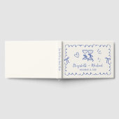 Whimsical Wavy Lijst Hand getekend Cream Blue Wedd Gastenboek (Volledig)