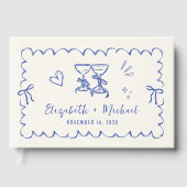 Whimsical Wavy Lijst Hand getekend Cream Blue Wedd Gastenboek (Voorkant)