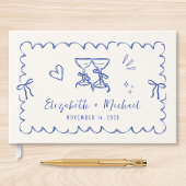 Whimsical Wavy Lijst Hand getekend Cream Blue Wedd Gastenboek