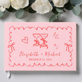 Whimsical Wavy Lijst Hand getekend Roze Rode bruil Gastenboek