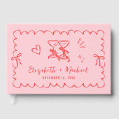 Whimsical Wavy Lijst Hand getekend Roze Rode bruil Gastenboek (Voorkant)