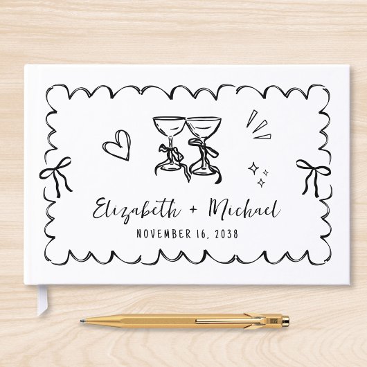Whimsical Wavy Lijst Hand getrokken bruiloft Gastenboek
