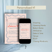 Whimsical wavy of Blush Pink and Soft Blue Aqiqah Kaart