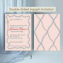 Whimsical wavy of Blush Pink and Soft Blue Aqiqah Kaart