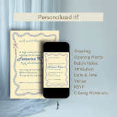 Whimsical Wavy of Light Yellow Soft Blue Aqiqah Kaart