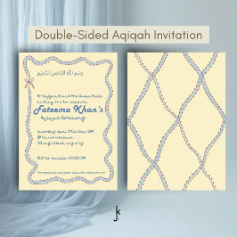 Whimsical Wavy of Light Yellow Soft Blue Aqiqah Kaart