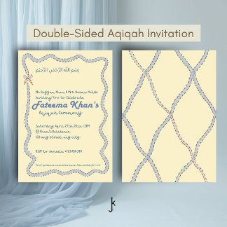 Whimsical Wavy of Light Yellow Soft Blue Aqiqah Kaart