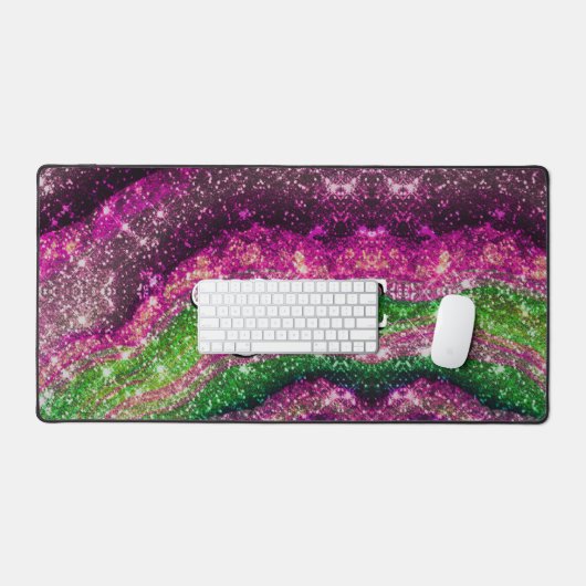 Whimsical wavy roze groene Glitter monogram Bureaumat (Keyboard & Muis)