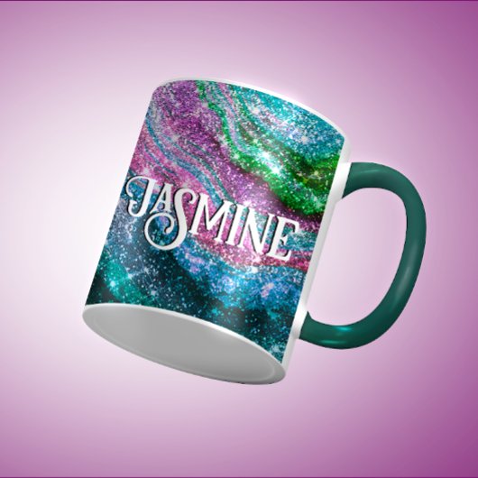 Whimsical wavy roze groene Glitter monogram Mok