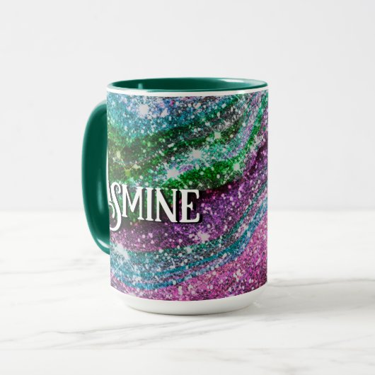 Whimsical wavy roze groene Glitter monogram Mok (Voorkant links)