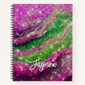 Whimsical wavy roze groene Glitter monogram Notebo Notitieboek (Voorkant)
