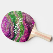 Whimsical wavy roze groene Glitter monogram Tafeltennisbatje (Zijkant)