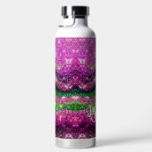 Whimsical wavy roze groene Glitter monogram Waterfles (Rechts)