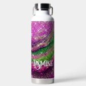 Whimsical wavy roze groene Glitter monogram Waterfles (Voorkant)