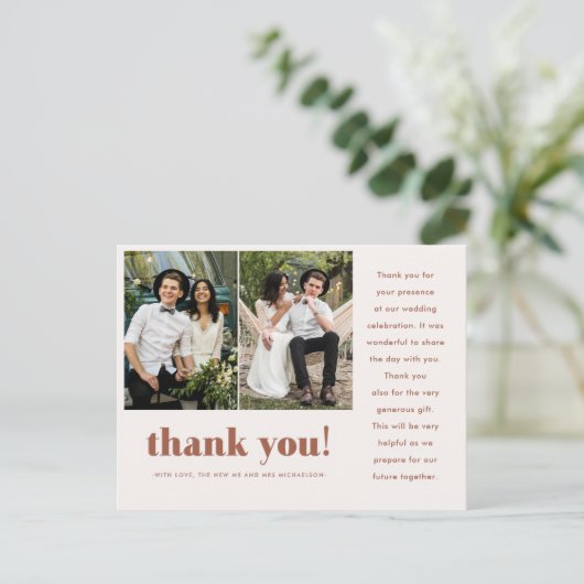 Whimsical Wedding Bedankt Terracotta Twee Foto Briefkaart (Staand voorkant)