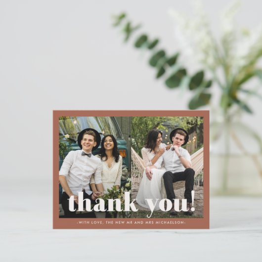 Whimsical Wedding Bedankt Terracotta Twee Foto Briefkaart (Staand voorkant)