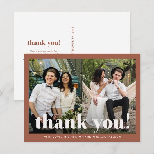 Whimsical Wedding Bedankt Terracotta Twee Foto Briefkaart (Voorkant / Achterkant)