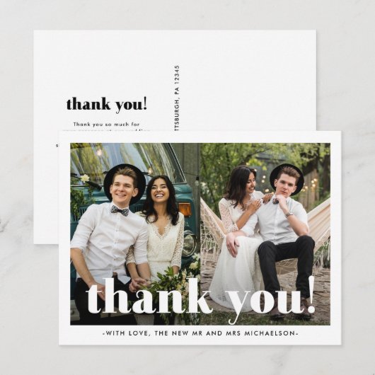 Whimsical Wedding Bedankt Typografie Twee foto Briefkaart (Voorkant / Achterkant)