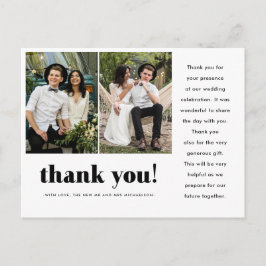 Whimsical Wedding Bedankt Typografie Twee foto Briefkaart