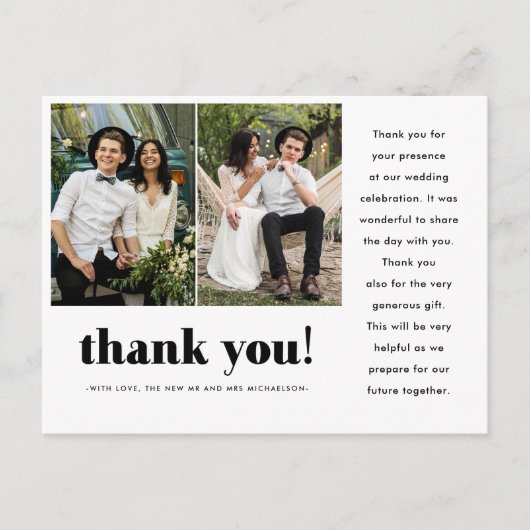 Whimsical Wedding Bedankt Typografie Twee foto Briefkaart (Voorkant)
