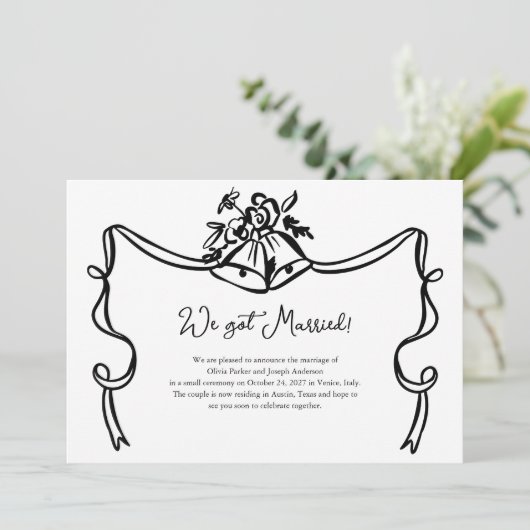 Whimsical Wedding Bells Fotohuwelijksaankondiging Kaart (Staand voorkant)