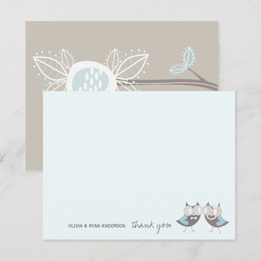 Whimsical Wedding Brown Owls Tree Branch Hartelijk Bedankkaart (Voorkant / Achterkant)