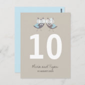Whimsical Wedding Bruin Blauwe Uilen Tafelnummer (Voorkant / Achterkant)