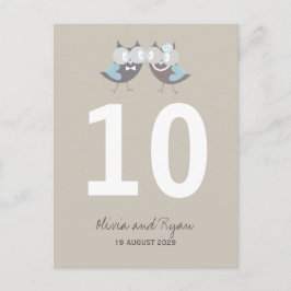 Whimsical Wedding Bruin Blauwe Uilen Tafelnummer