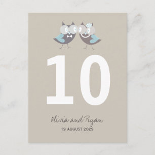 Whimsical Wedding Bruin Blauwe Uilen Tafelnummer