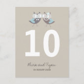 Whimsical Wedding Bruin Blauwe Uilen Tafelnummer (Voorkant)