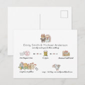 Whimsical Wedding Chronometer Doodle Art Invitatio Briefkaart (Voorkant / Achterkant)