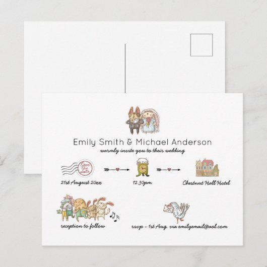 Whimsical Wedding Chronometer Doodle Art Invitatio Briefkaart (Voorkant / Achterkant)