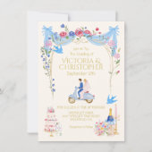 Whimsical Wedding Couple Italian scooter Kaart (Voorkant)