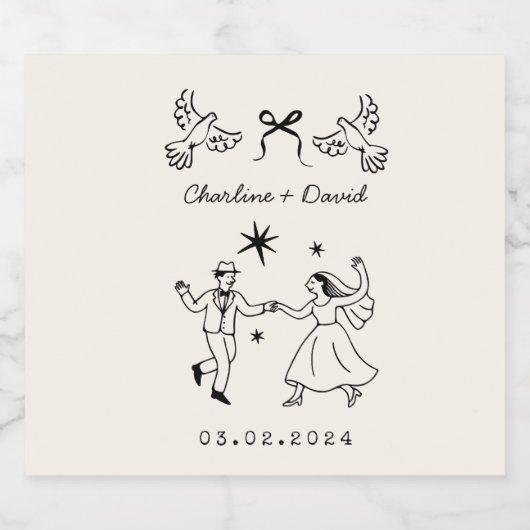 Whimsical Wedding Drink Bottle Label Likeurfles Etiket (Enkel label)