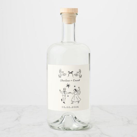 Whimsical Wedding Drink Bottle Label Likeurfles Etiket (Voorkant)