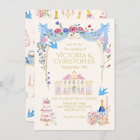 Whimsical Wedding French Chateau Mansion Kaart (Voorkant / Achterkant)