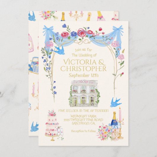 Whimsical Wedding French Chateau Mansion Kaart (Voorkant / Achterkant)
