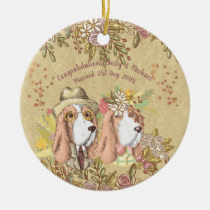 Whimsical Wedding Gift Basset Hound bruid bruidego Keramisch Ornament