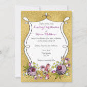 Whimsical Wedding Invite | FAUX Gold Foil, Flowers Kaart (Voorkant)